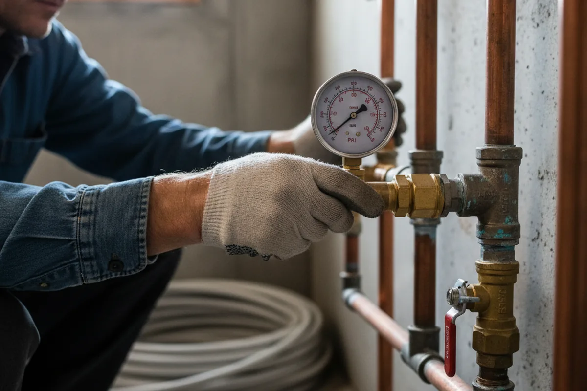 Pressure testing a repaired line during Water Line Repair in Osgood